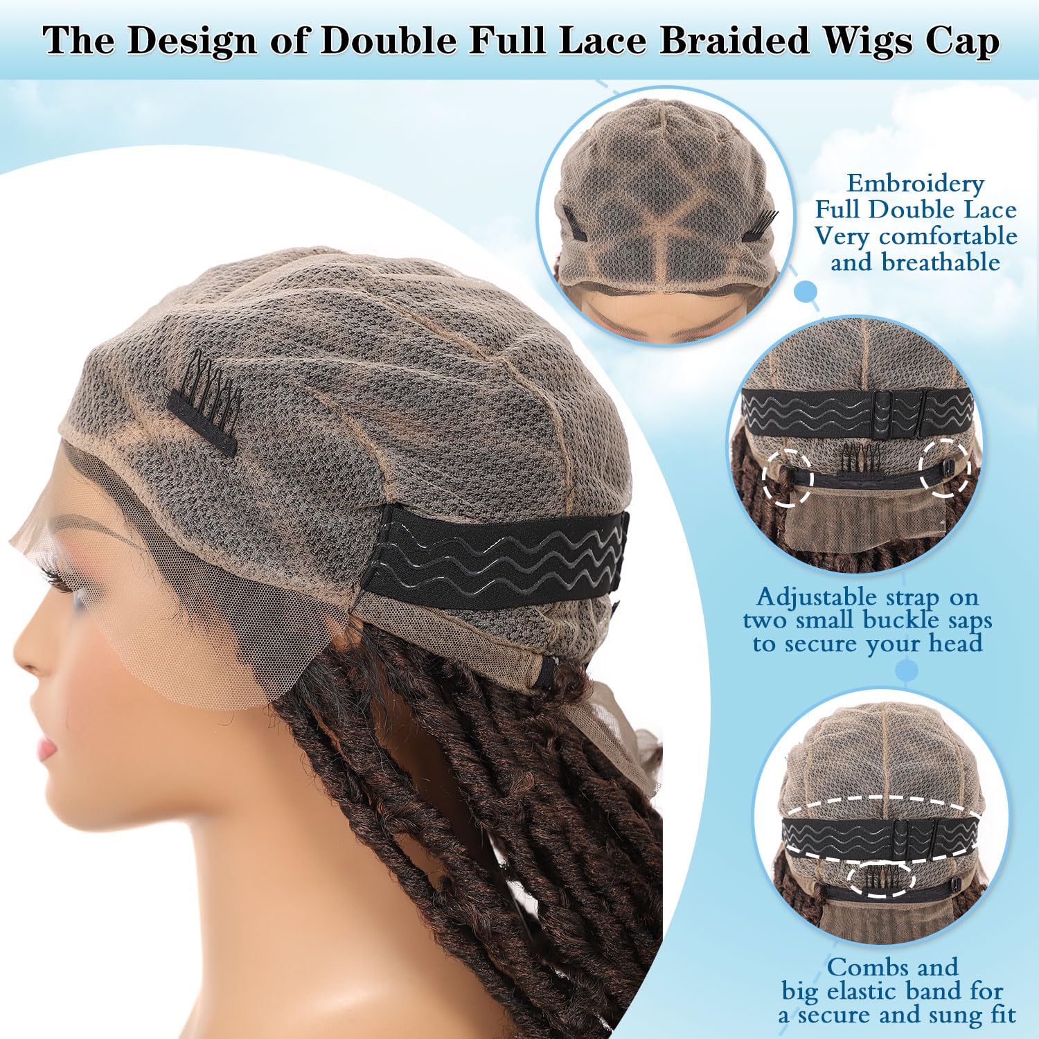 48" Super Long Faux Locs Braided Wig Butterfly Knotless Locs Braided Wigs for Women Full Double Lace Front Braided Wigs with Baby Hair Premium Synthetic Lace Frontal Braids Wig Brown