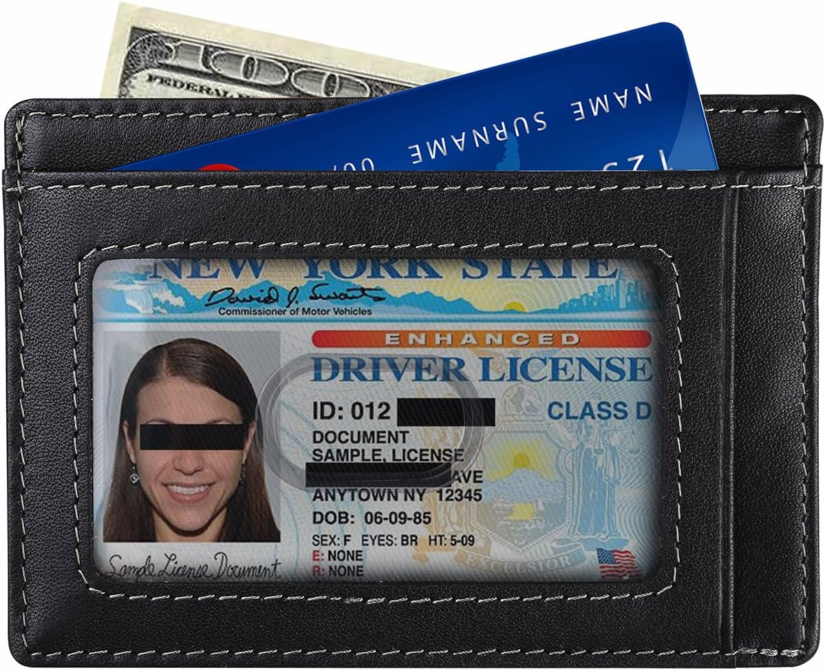 RFID Blocking Slim Wallet,Minimalist Front Pocket Wallet Made of Full Grain Leather (Black)