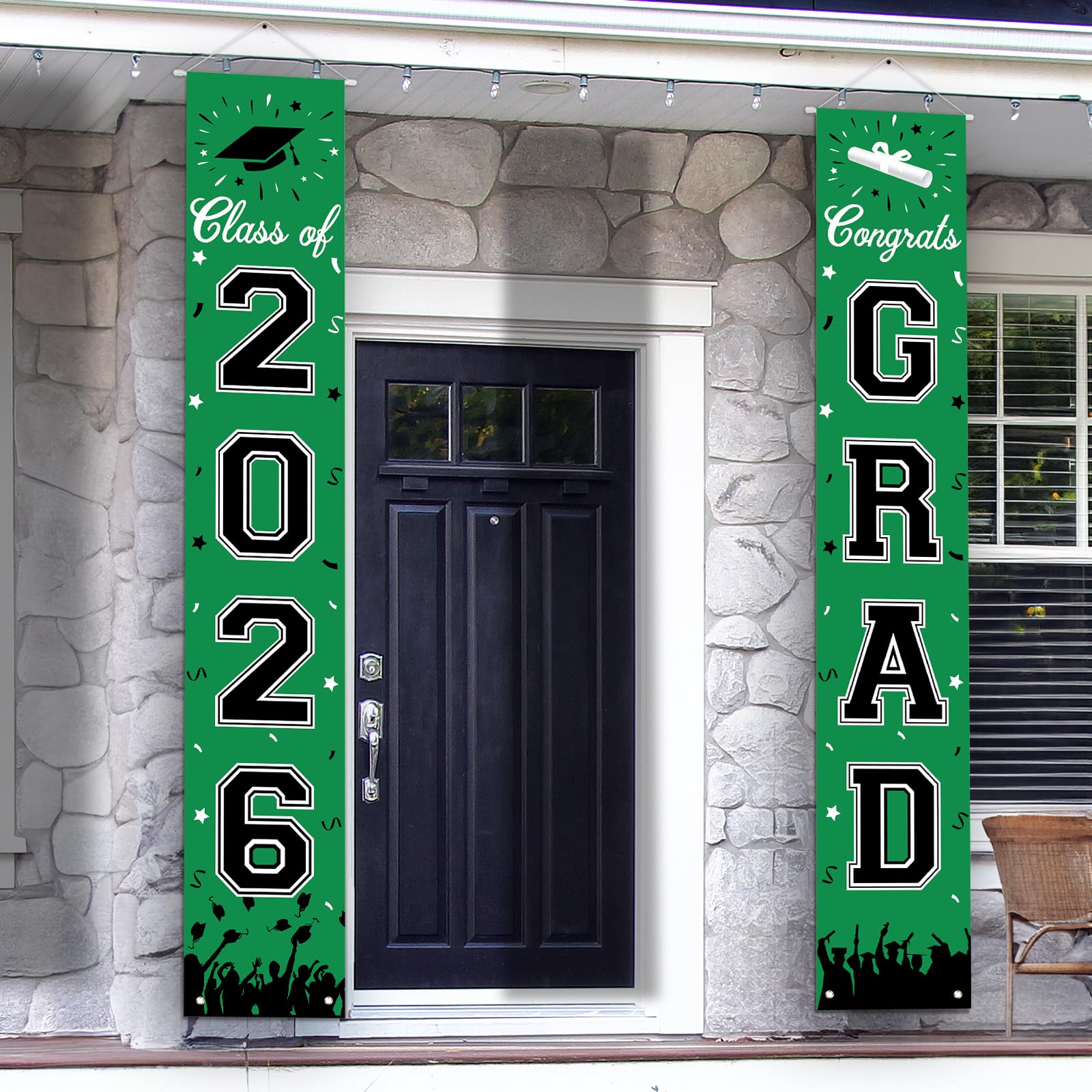 Photo 1 of 2026 Graduation Decorations, Graduation Banner Class of 2026, Hanging Congratulations/Congrats Grad Banner for Door and Porch, Party Decor - Green