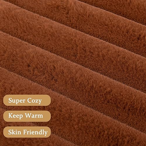 Miniatura 3 de Manta de felpa de piel sintética a rayas, lujosa, suave, esponjosa, gruesa, cálida, acogedora, mullida, decorativa, para sofá, cama, sala de estar,