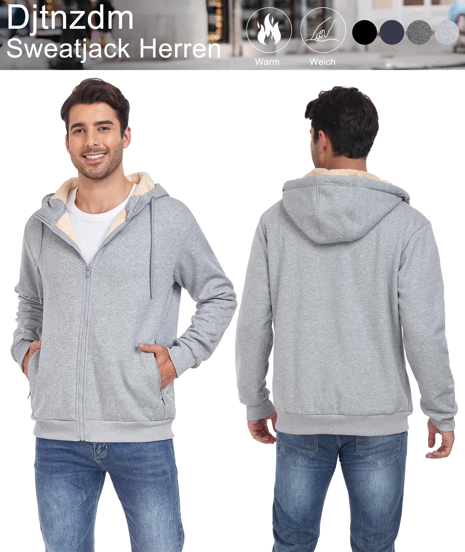 Djtnzdm Felpa con Cappuccio e Zip Uomo Inverno Felpa in Pile Caldo Casual Hoodie con Cerniera Uomo Tasche Giacca Termica con Zip