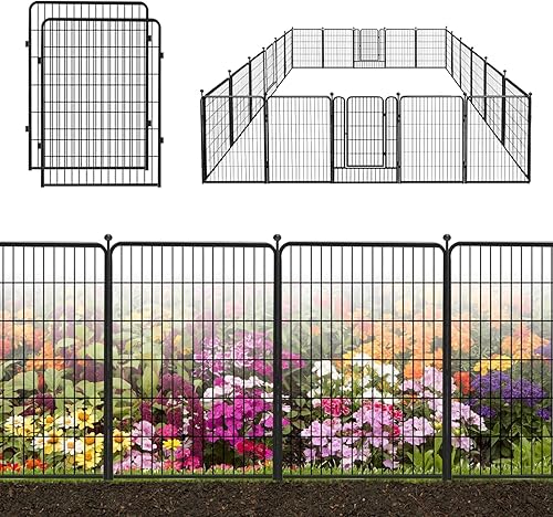 Valla decorativa de metal para jardín, color negro, 50 pies de largo x 40 pulgadas de alto, 22 paneles de alambre a prueba de óxido, borde plegable Valla decorativa de metal para jardín, color negro, 50 pies de largo x 40 pulgadas de alto, 22 paneles de alambre a prueba de óxido, borde plegable