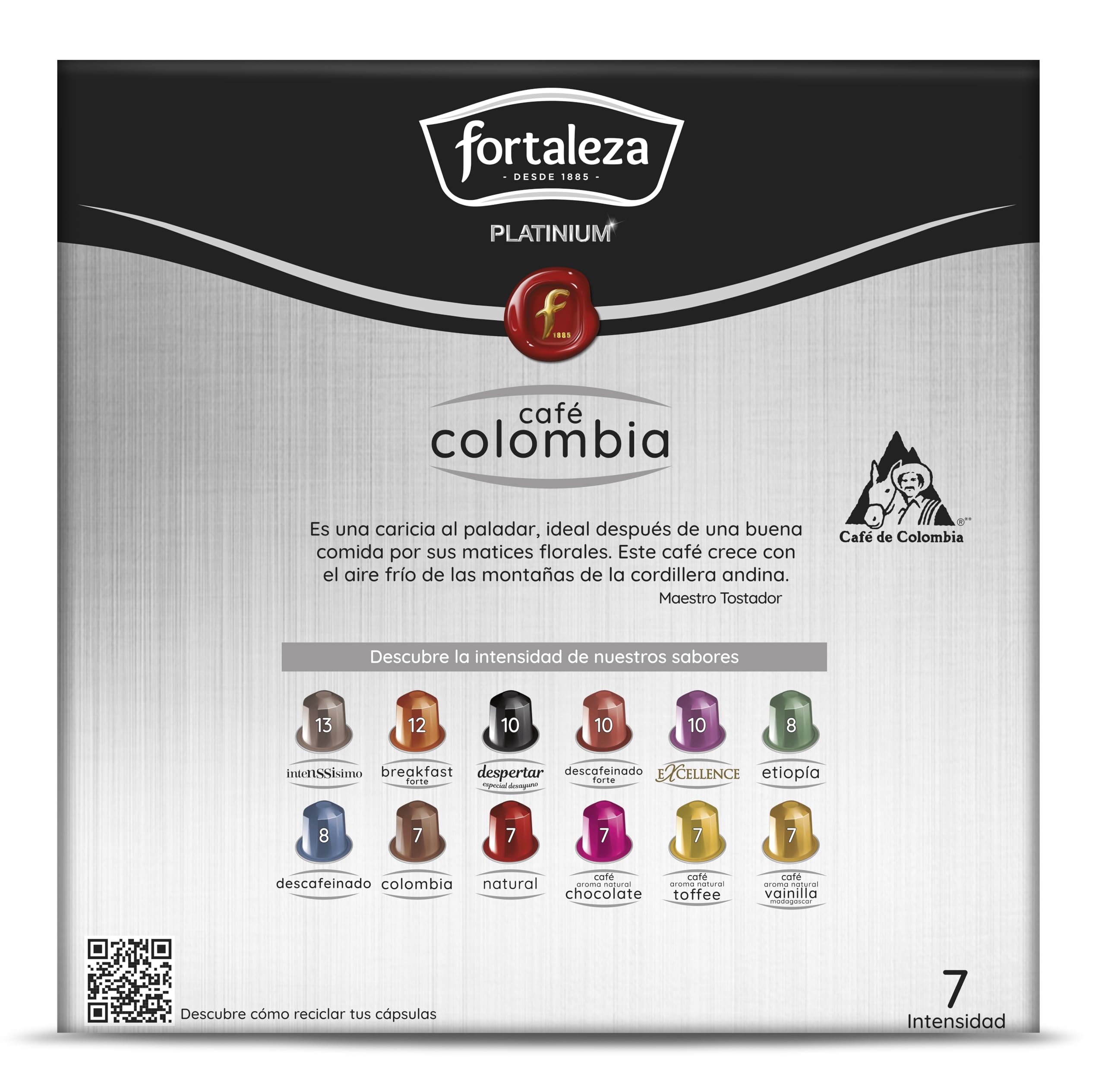 Café Fortaleza Platinium, Cápsulas Compatibles con Nespresso, de Aluminio, Café de Colombia, Puro Sabor, 100% Arábica, Tueste Natural, Pack 8x20 - Total 160 uds