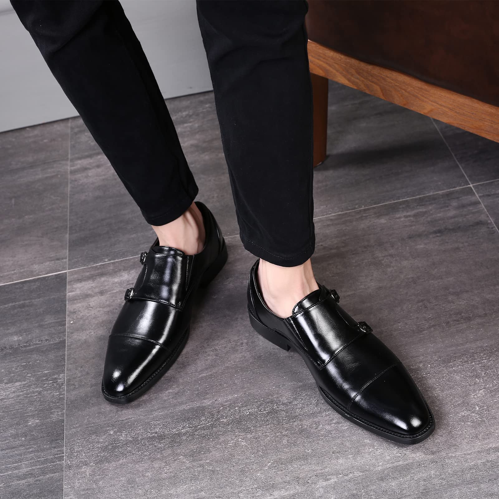 ANUFER Signore Inteligente cap Toe Doppia Fibbia Scarpe da Monaco Pelle Sintetica Formale Scarpe Eleganti