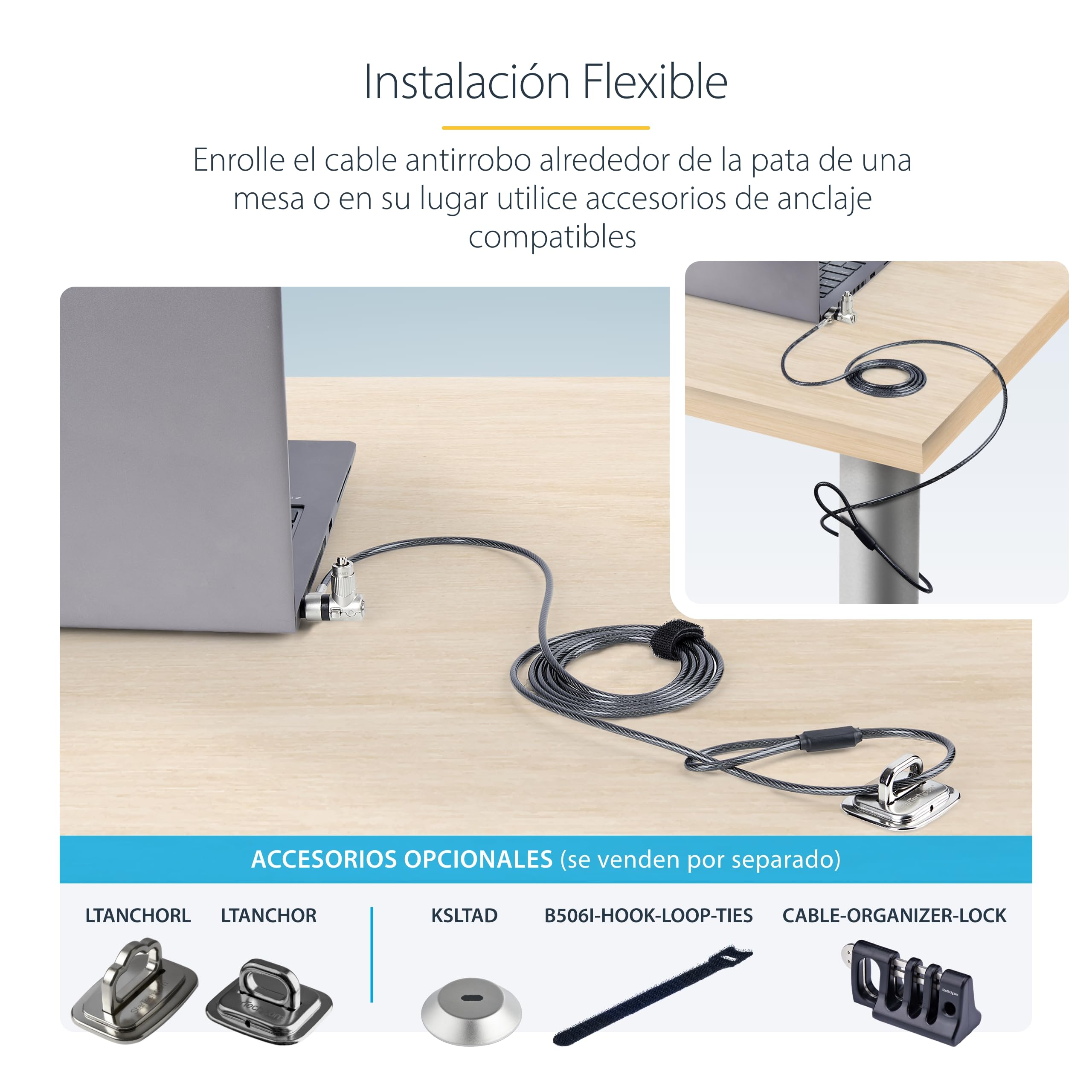 StarTech Pack 25 Candados Universales para Portátil, 2m, Llave Maestra | Llave maestra bajo pedido, Resiste 61, 2kg, Ideal para Responsables de TI