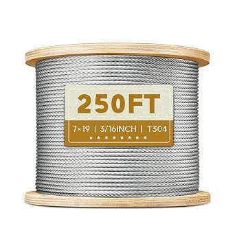 250FT 3/16" Stainless Steel Cable for Deck Railing, 7x19 Wire Rope