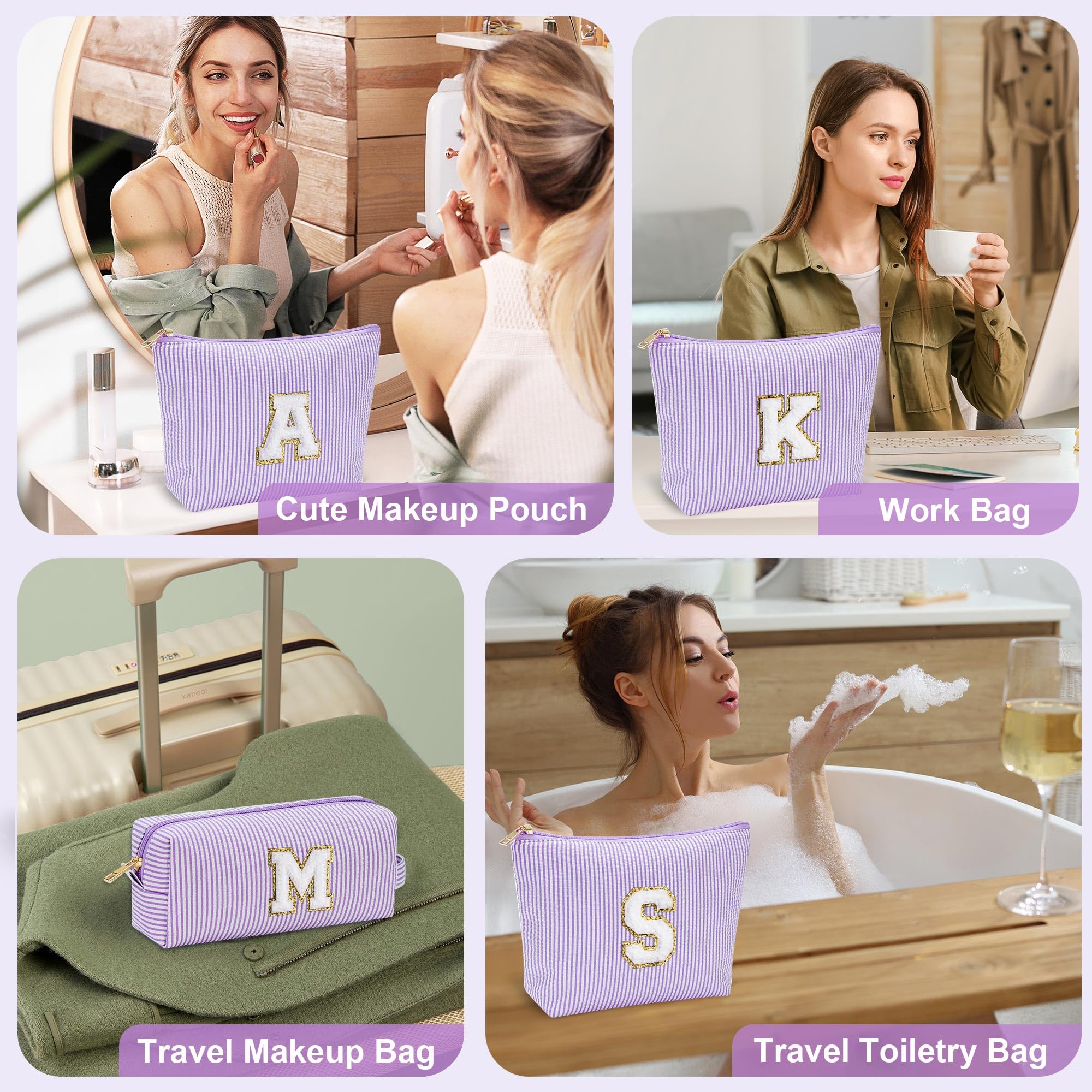 Parima Personalized Makeup Bag for Women - Cosmetic Bag Travel Toiletry Bags Brush Holder Birthday Gifts for Women Her Wedding Bridesmaid Friend Sister Teacher Wife Pink Initial A Personalised Gifts — view 49