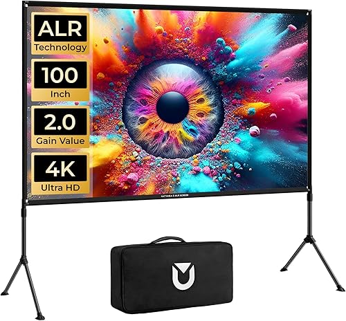 ULTIMEA Pantalla de proyector para exteriores con soporte, pantalla de proyector portátil antirreflejos de 100 pulgadas, pantallas de proyección