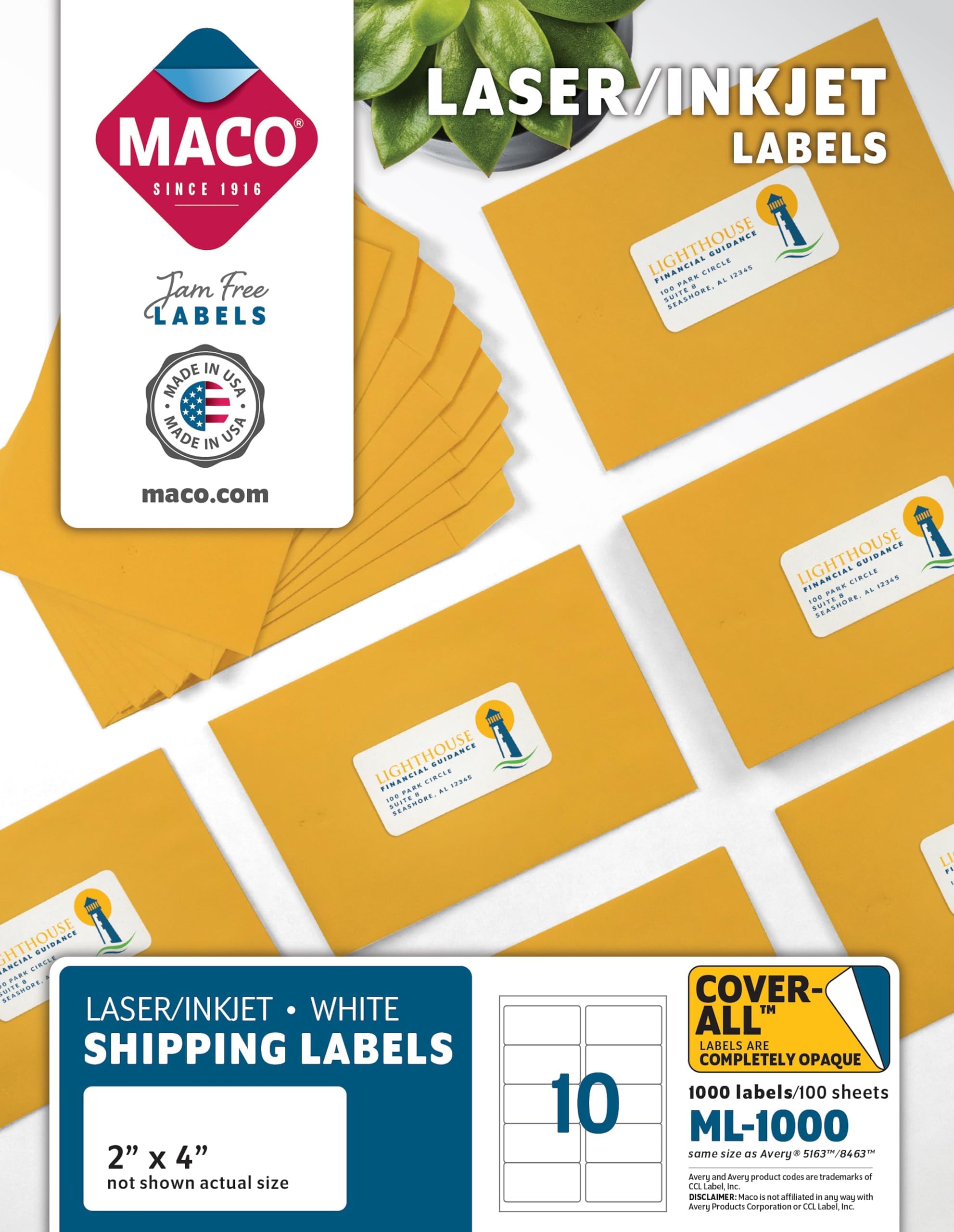 Printable Labels for Shipping - Laser/Ink Jet Compatible Shipping Labels, 10 per Sheet, 2" x 4", Box of 100 Pages/1000 Labels, White
