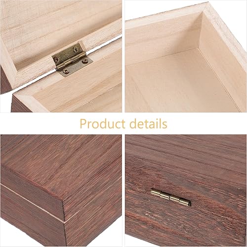 Miniatura 7 de Housoutil Caja de almacenamiento de madera vintage, contenedor grande de recuerdo con tapa con bisagras y cierre frontal, caja del tesoro de madera