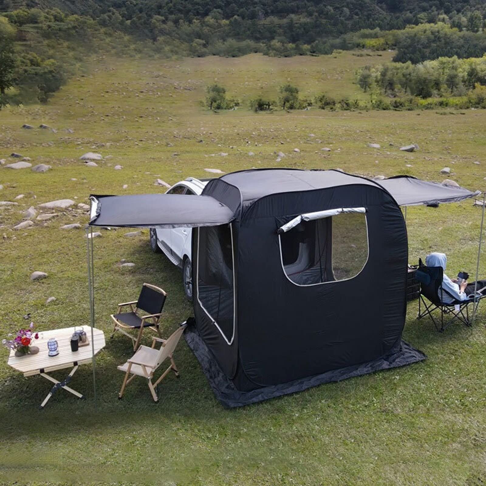 Tente de camping universelle pour toit arrière de voiture pour l'extérieur - Tente familiale multifonction avec auvent - Équipement portable pour pique-nique