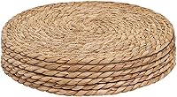 PPB2K 6-Pack 12" Round Woven Water Hyacinth Placemats - Natural Handcrafted Farmhouse Rattan Table Mats, Heat Resistant & Easy Clean