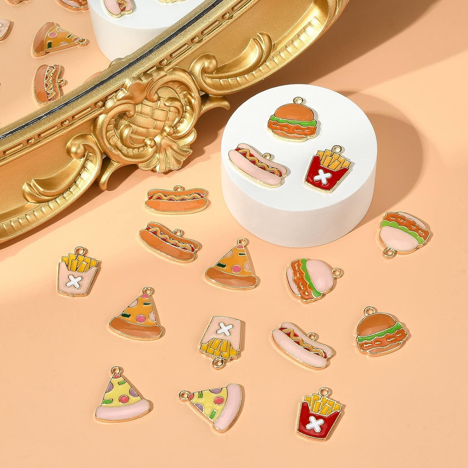 KISSITTY 16Pcs Enamel Alloy Pendants Food Theme Charms Pendants Metal Pizza Hot Dog Hamburger Chips Enamel Charms Assorted for DIY Necklaces Bracelets Earrings Jewelry Making Party Home Decoration - Image 3