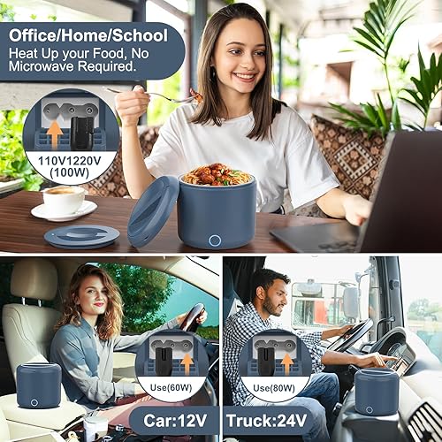Miniatura 2 de Fiambrera eléctrica calentadora de alimentos, 1.2L41 onzas para adultos, calentador de alimentos portátil de 12 V24 V110 V para automóvil, camión,