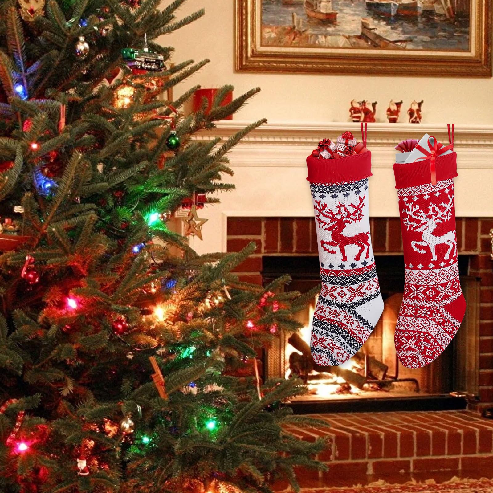 BCOATH Calza di Natale Lavorata Maglia Decorazione da Appendere all Albero Borsa Regalo per Caramelle e Piccoli Giocattoli