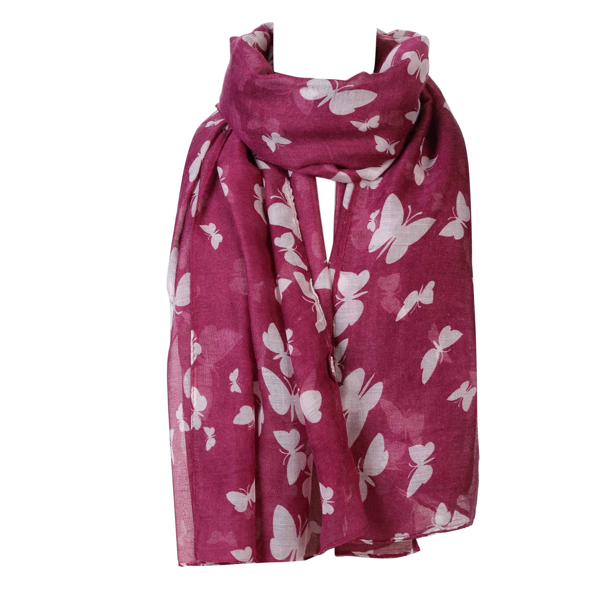 London Scarfs Women's Maroon S Fashion Butterfly Print Long Scarves Floral Neck Scarf Shawl (Maroon)