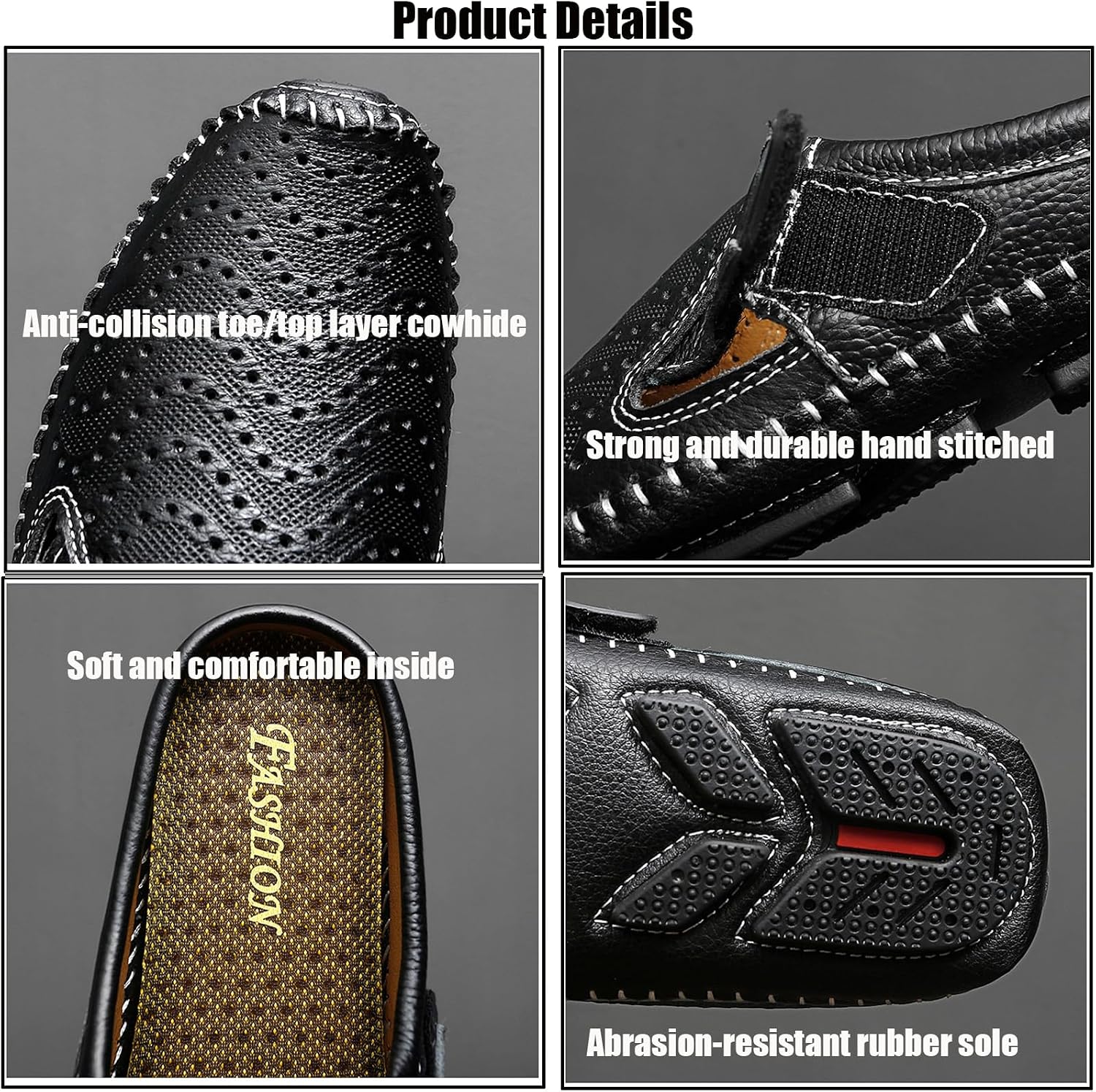 Men's Hollow Closed Toe Sandals Fashion Soft Hand Stitched Hook & Loop Leather Slip-On Fisherman Mules Summer Outdoor Driving Walking Casual Beach Shoes