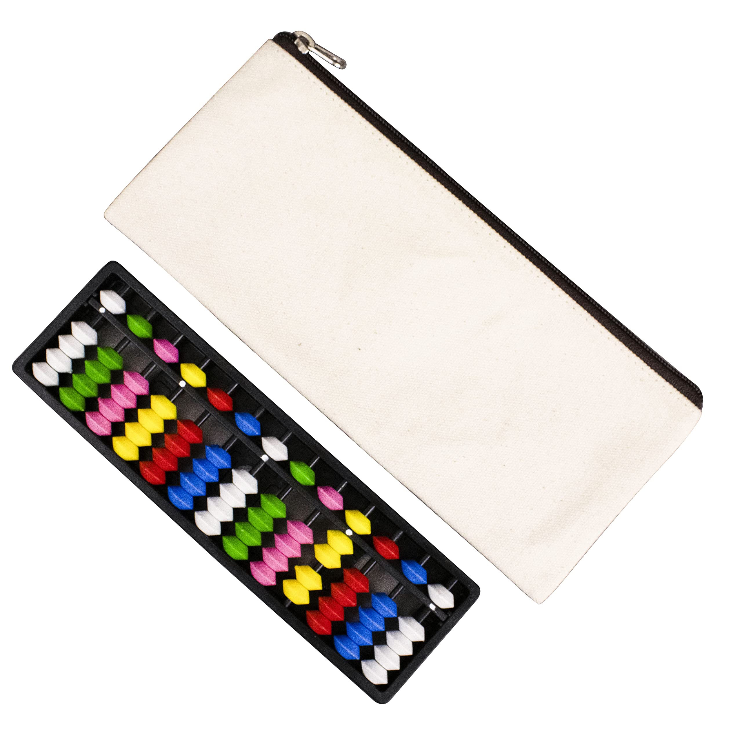 Spillbox Abacus Math Learning Kit for Kids 13 Rod Abacus with Canvas Pouch - White (Multicolor White)