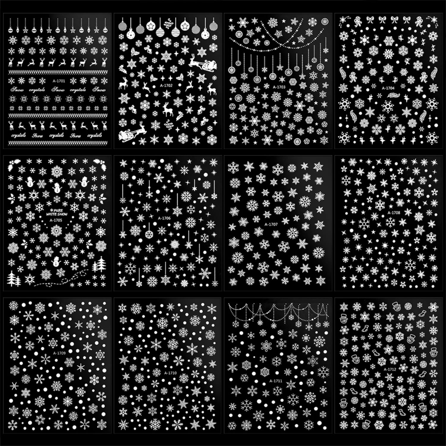 12 fogli adesivi per nail art 3D per unghie di Natale autoadesivi fiocchi di neve, decorazione per donne e ragazze
