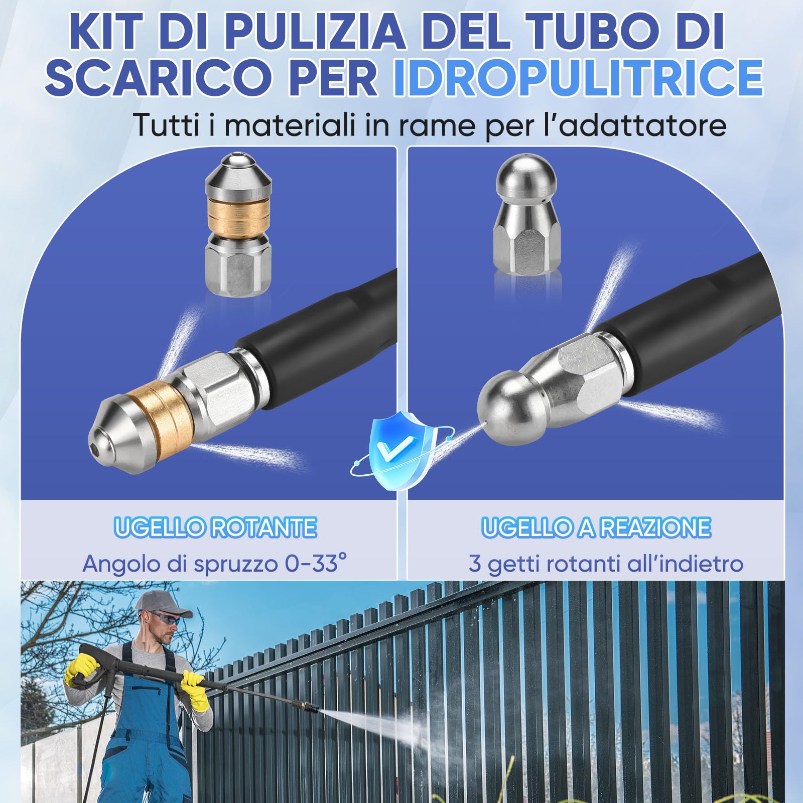 10m Tubo di Sonda Sturatubi Compatibile con Idropulitrici Kärcher K2-K7, CAROD 400 Bar/5800PSI Sonda Spurgatubi Per una Pulizia Facile di Tubi e Lavandini Intasati