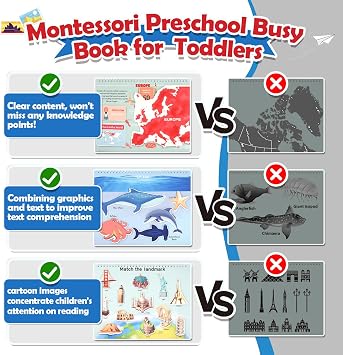 Toys for 3-8, Geography Busy Book Sensory Toys for Boys 3-6 Educational Toy for Kids Boy 4-9 Preschool Learning Activities Homeschool Birthday Gift for Girls and Boys Ages 5-7