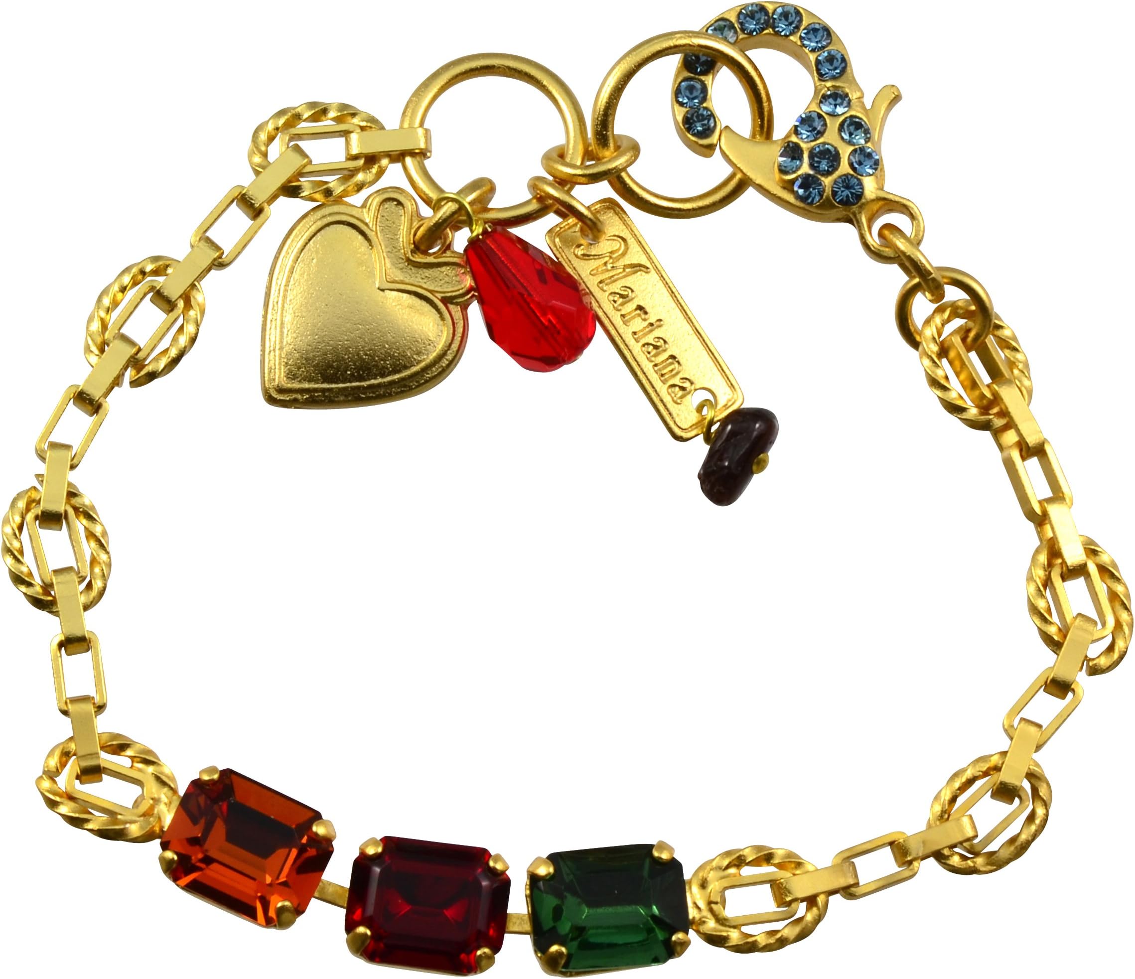 Mariana Gold Plated Crystal Rectangle Bracelet with Red Encrusted Lobster Claw Clasp