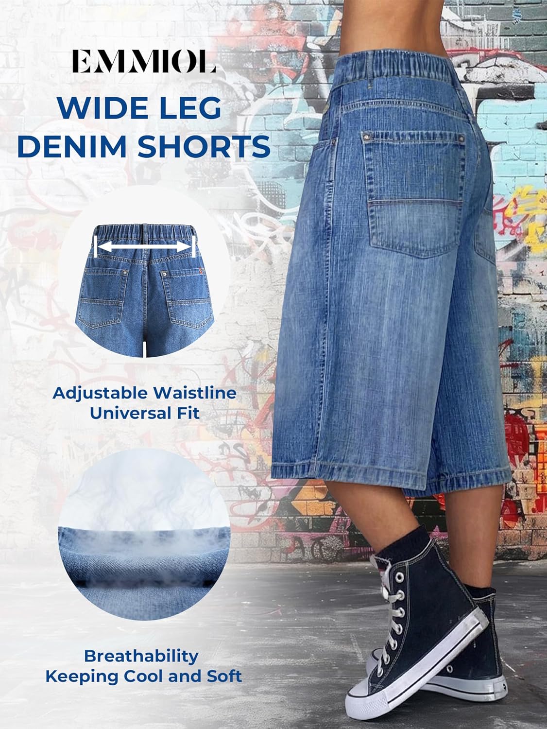 EMMIOL Baggy Jorts for Women Wide Leg Denim Shorts Y2k Mid Rise Bermuda Streetwear Boyfriend Jean Shorts with Pockets - Image 3