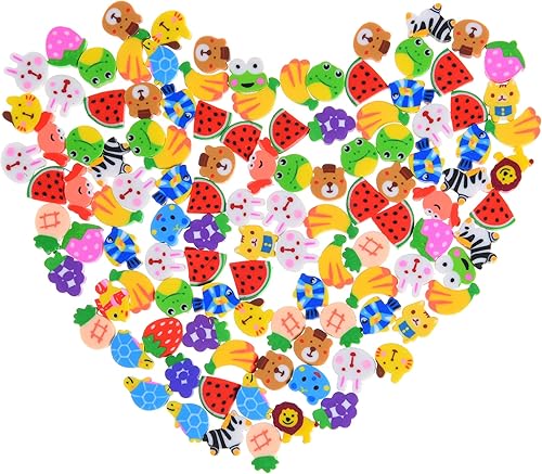 300 mini borradores para niños a granel, borradores de frutas de animales pequeños