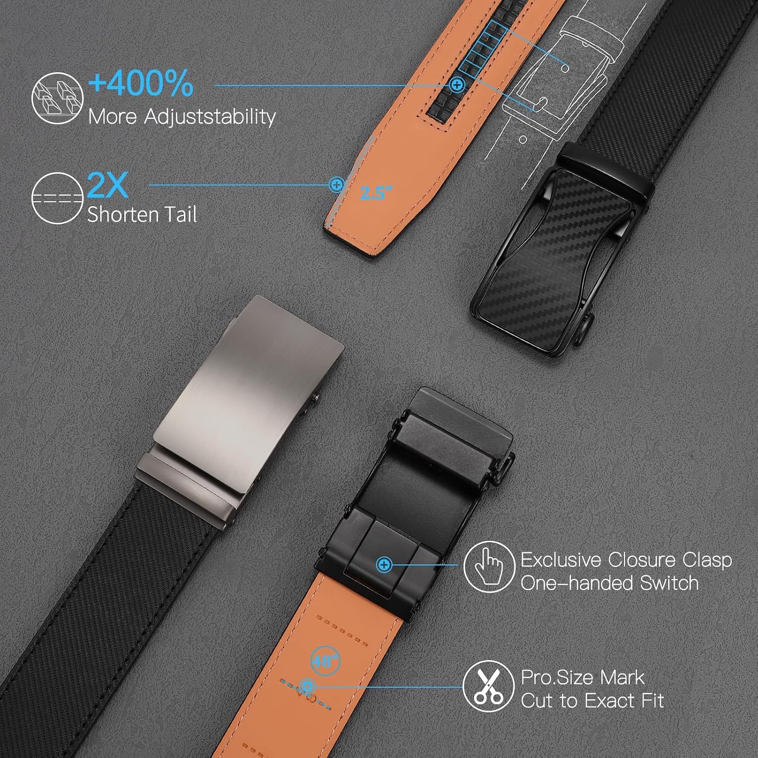 GOIACII Men Belt Ratchet Leather Belt Effortless Style for Men's Dress Casual Jeans Trim to Fit