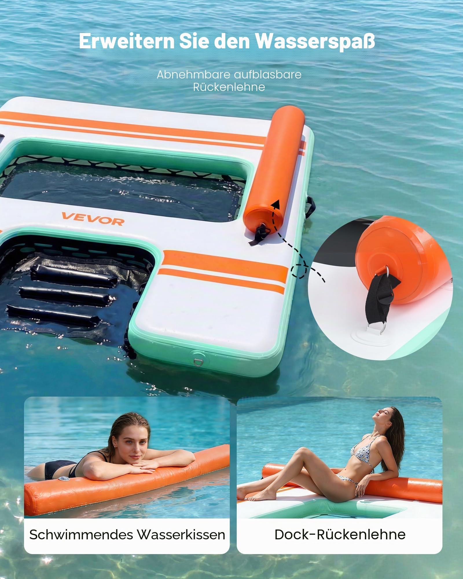 VEVOR Aufblasbares Schwimmdock, 2,44 x 1,83 m, Schwimmplattform mit Rutschfester Oberfläche, Tragetasche & Abnehmbarer Leiter, Schwimmende Insel, Wasserplattform für Pool, Strand & Meer