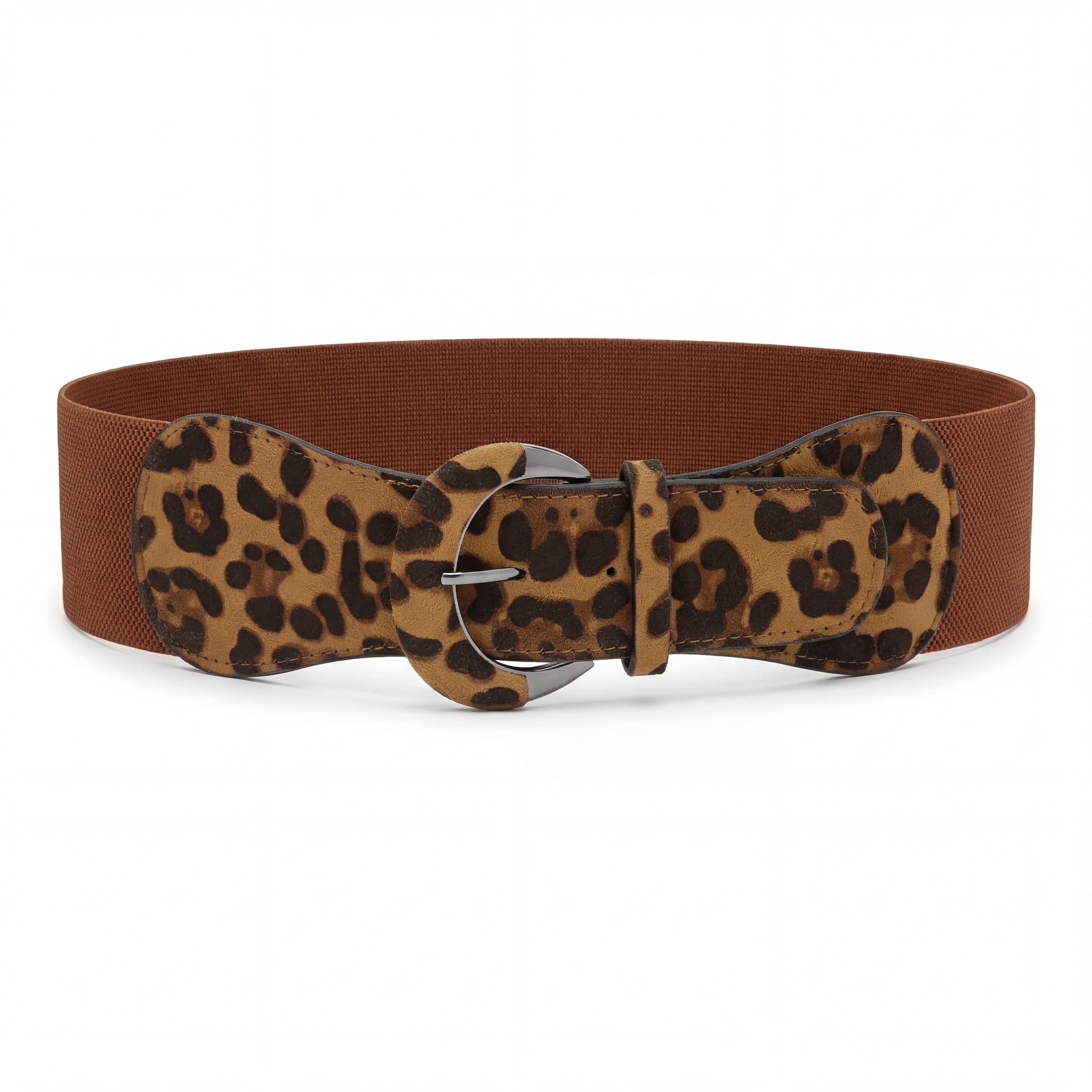 BlackButterfly Faux Leather Buckle Waist Belt | 3 Inch Wide, Patterned Front, Oversized Covered Buckle, 2 Wearing Positions, Fully Elastic, Sizes