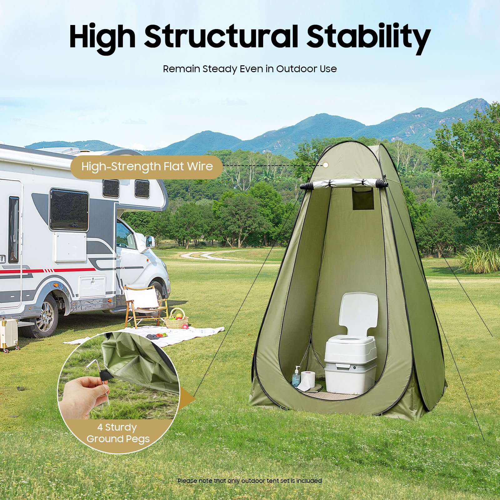 Tente de douche de camping pour 1 homme, tente de toilette, cabine de douche mobile avec auvent, tente d'appoint, tente WC, verte