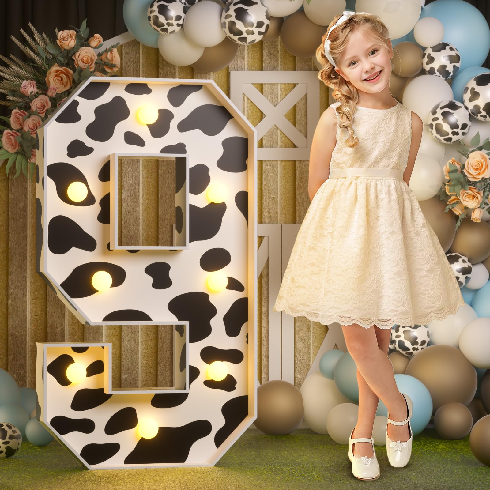 Imprsv Cow Birthday Party Decorations, 3ft Marquee Numbers 9 Light Up Decor