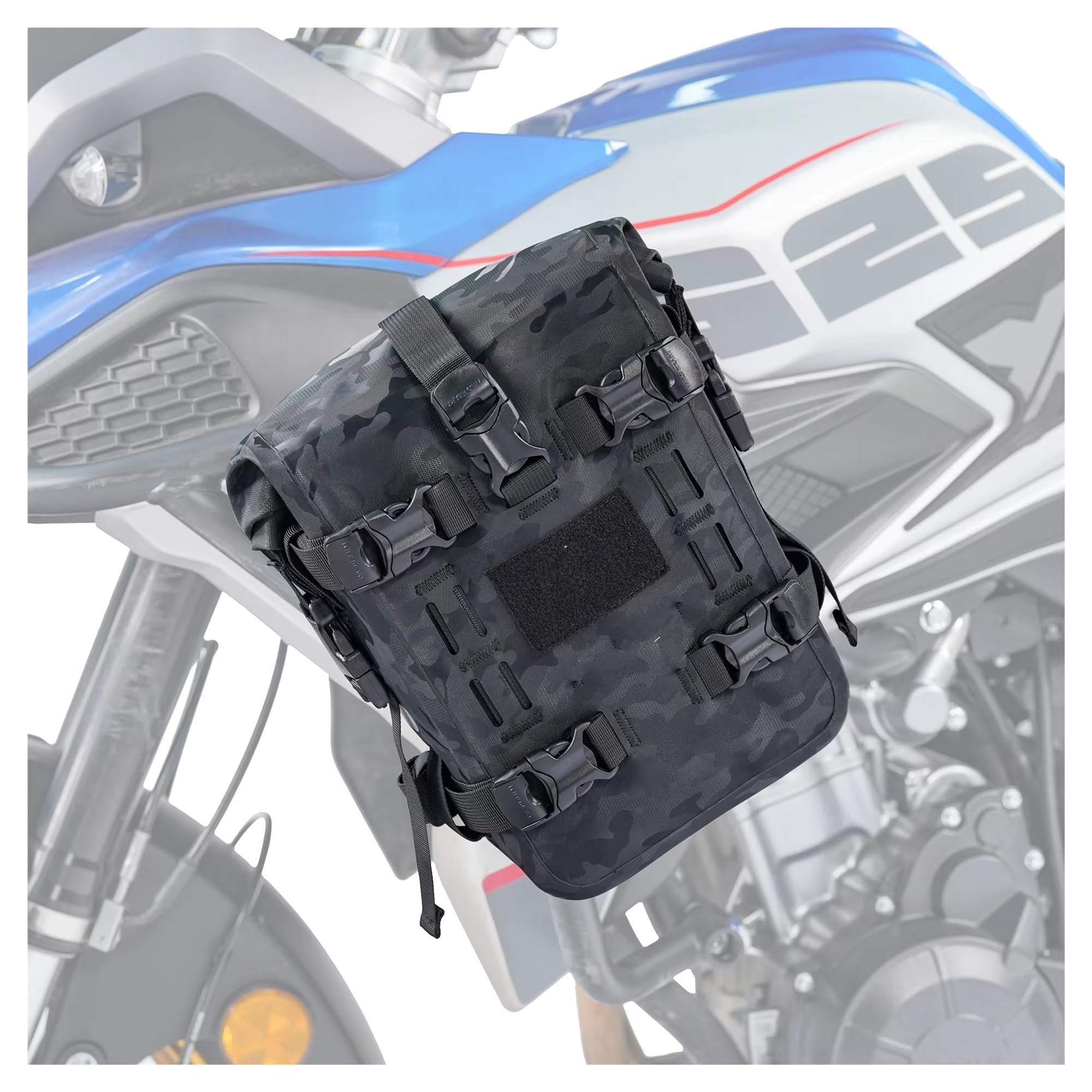 Kit Bolsas Motor Universal Bolsa Lateral Barra Parachoques Motocicleta Capacidad Almacenamiento Impermeable Paquete 6L/8L Guardabarros Bolsas De Sillín De Motocicleta(6L Black Camo)