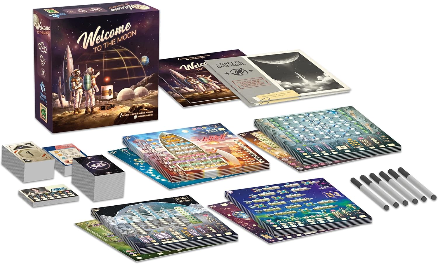 Welcome to The Moon - Flip and Write Strategy Game - Campaign, Adventure, Solo Mode - Bilingual French English - 1 to 6 Players - 20706-CA