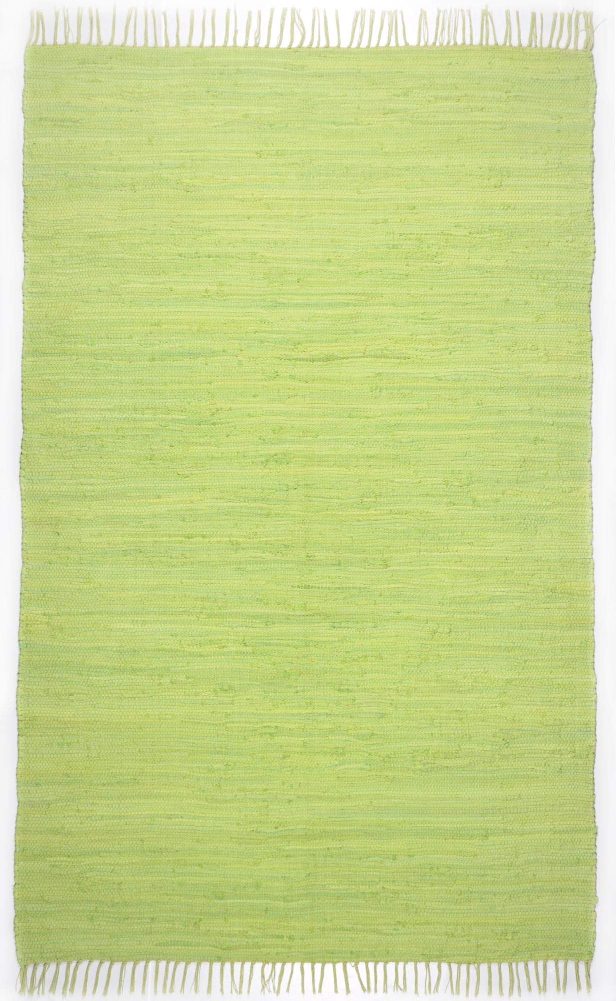Theko Dhurry Rug 100% Cotton Flat Weave Rug Happy Cotton Hand Woven Colour: Green 40 x 60 cm, 40 x 60 cm (Rectangular)