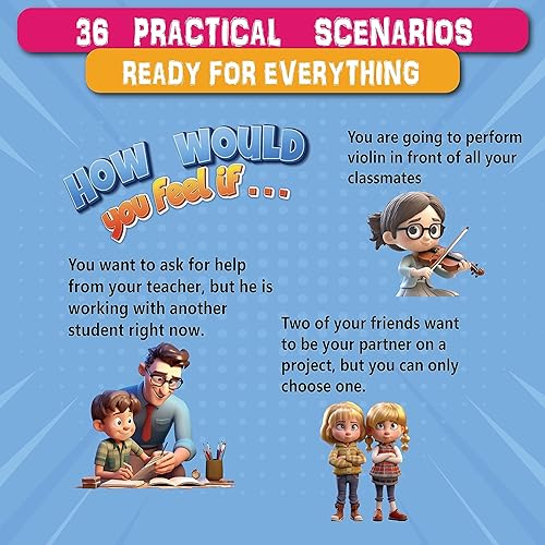 Miniatura 4 de 20 emociones típicas estados de ánimo y 36 escenarios escolares familiares, habilidades de afrontamiento, inteligencia emocional, colorido, gráfico