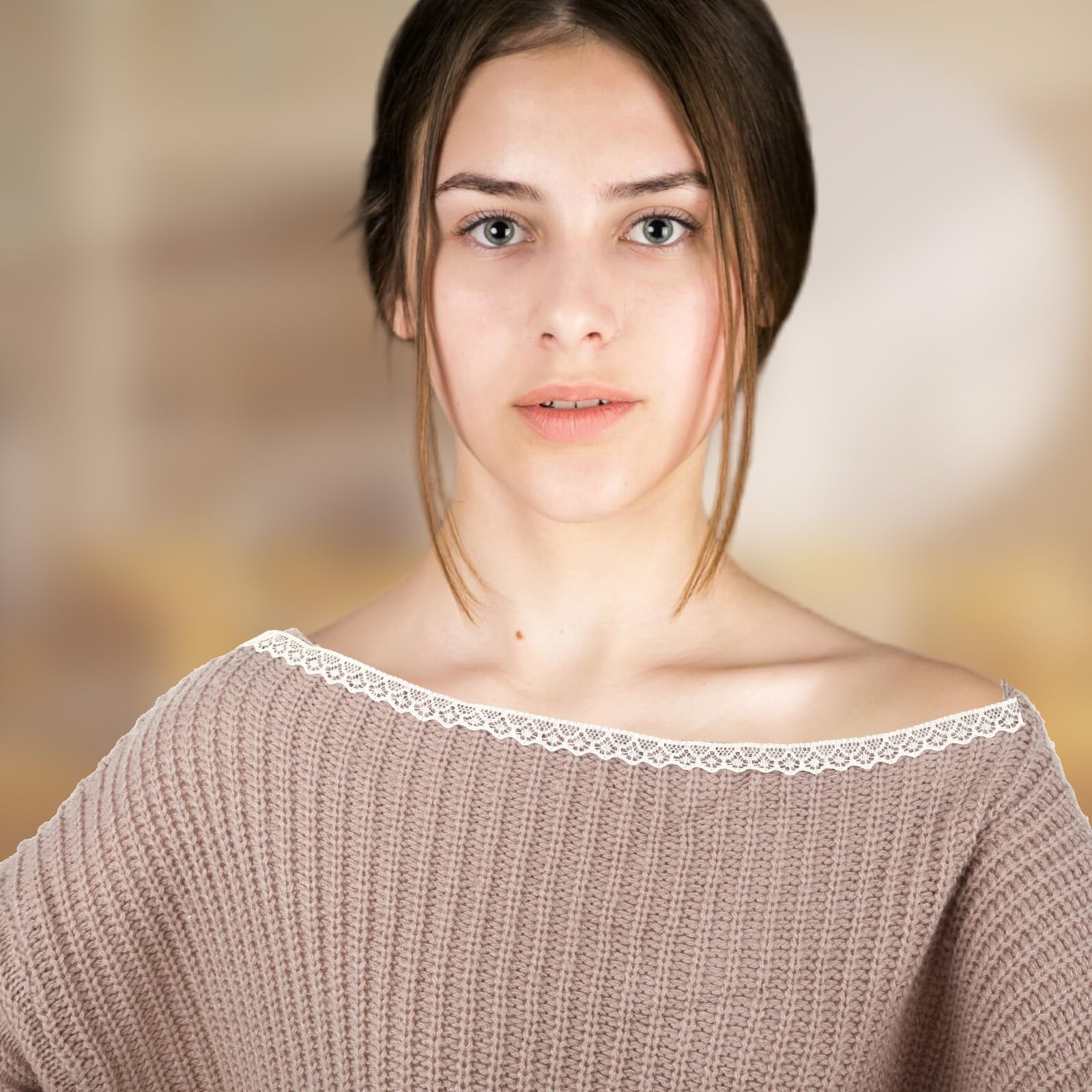 30 Yards Beige Lace Ribbon Roll 0.6 Inch Wide Sewing Lace Ribbon Flower Fabric Trim Sewing Crafts Lace for Wedding Decoration, Bouquet, and Gift Packaging