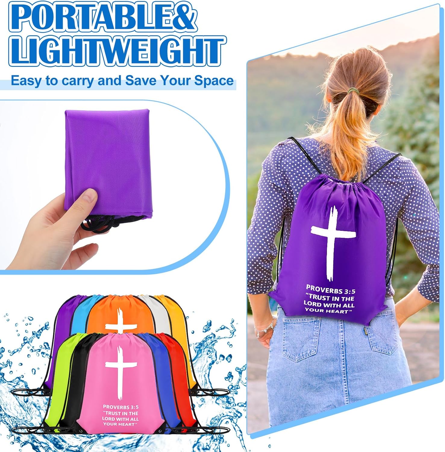 20 Pcs Christian Drawstring Backpack Bulk Religious Drawstring Bags Easter Church Gifts Bags Sunday School Gifts(Proverbs 3:5) - Image 6