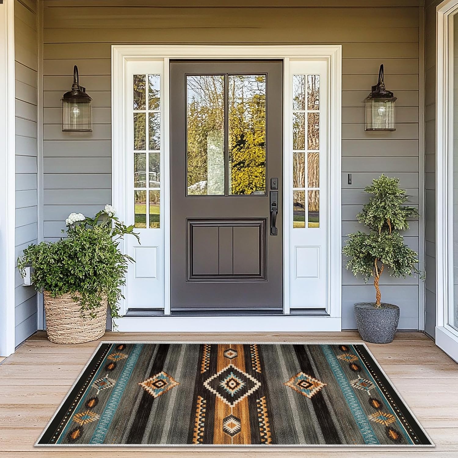 Southwest Area Rug for Living Room Abstract Geometric Diamond 3x5 Rug Modern Southwestern Aztec Tribal Rugs Non Slip Low Pile Machine Washable Boho Orange Grey Floor Carpet Indoor Bedroom Dining Room