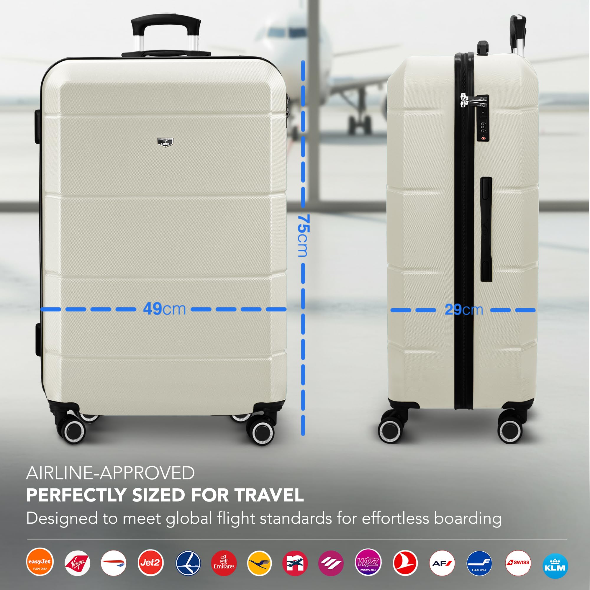 LUGG - Jetset 40cm Suitcase - 40x30x20cm- Ryanair Compatible - Underseat Size - Hard Shell ABS - Spinner & Removable Wheels - Lightweight Travel Luggage- Cream/Brown — view 160