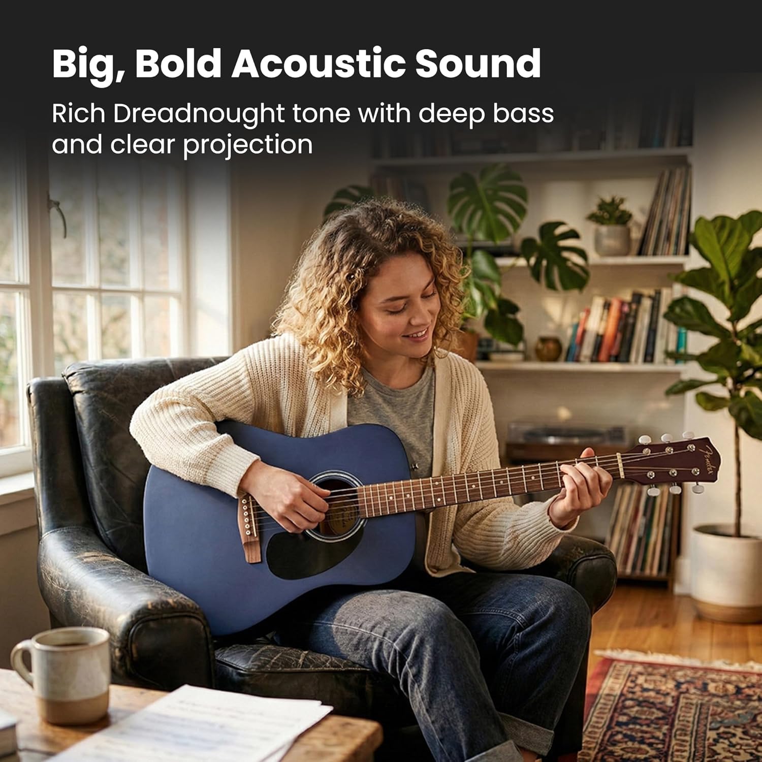 Fender FA Series Dreadnought Acoustic Guitar - Saphire Blue Bundle with Gig Bag, Tuner, Strings, Picks, and Austin Bazaar Instructional DVD