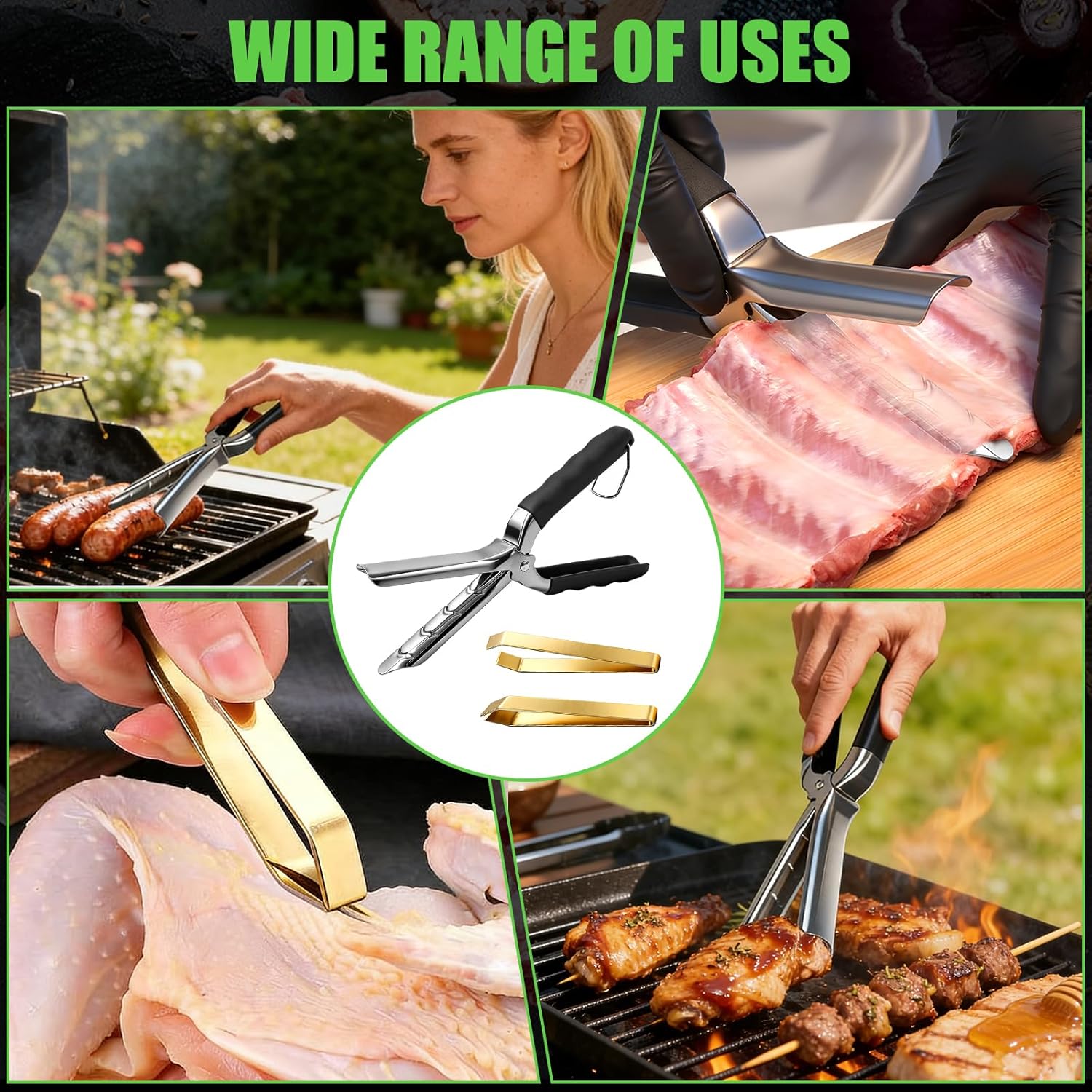 BBQ Rib Membrane Removal Tool Set with Storage Box | Rib Prep Tool,Stainless Steel Rib Puller with 2 Pairs of Tweezers, Pliers & 2 Pairs of Nitrile Gloves | Dishwasher Safe Grilling Accessories