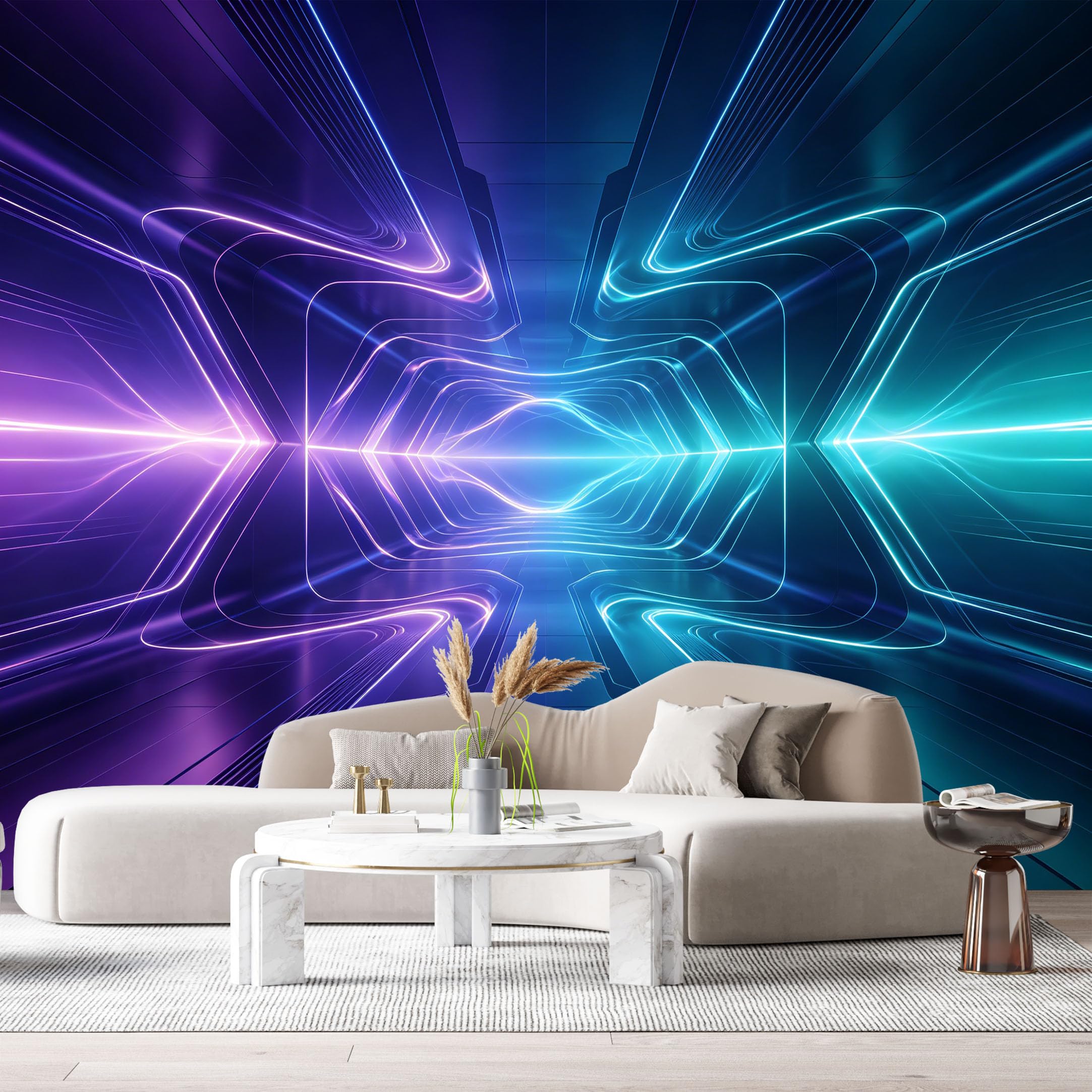 Custom Size Wall Murals Futuristic Corridor Abstract 3D Light Tunnel Neon Lines SelfAdhesive Wall Fabric Removable Large Wallpaper for Photo Living Room
