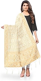 Jaanvi fashionWomen's Bandhani Floral Woven Silk Dupatta With Zari Work