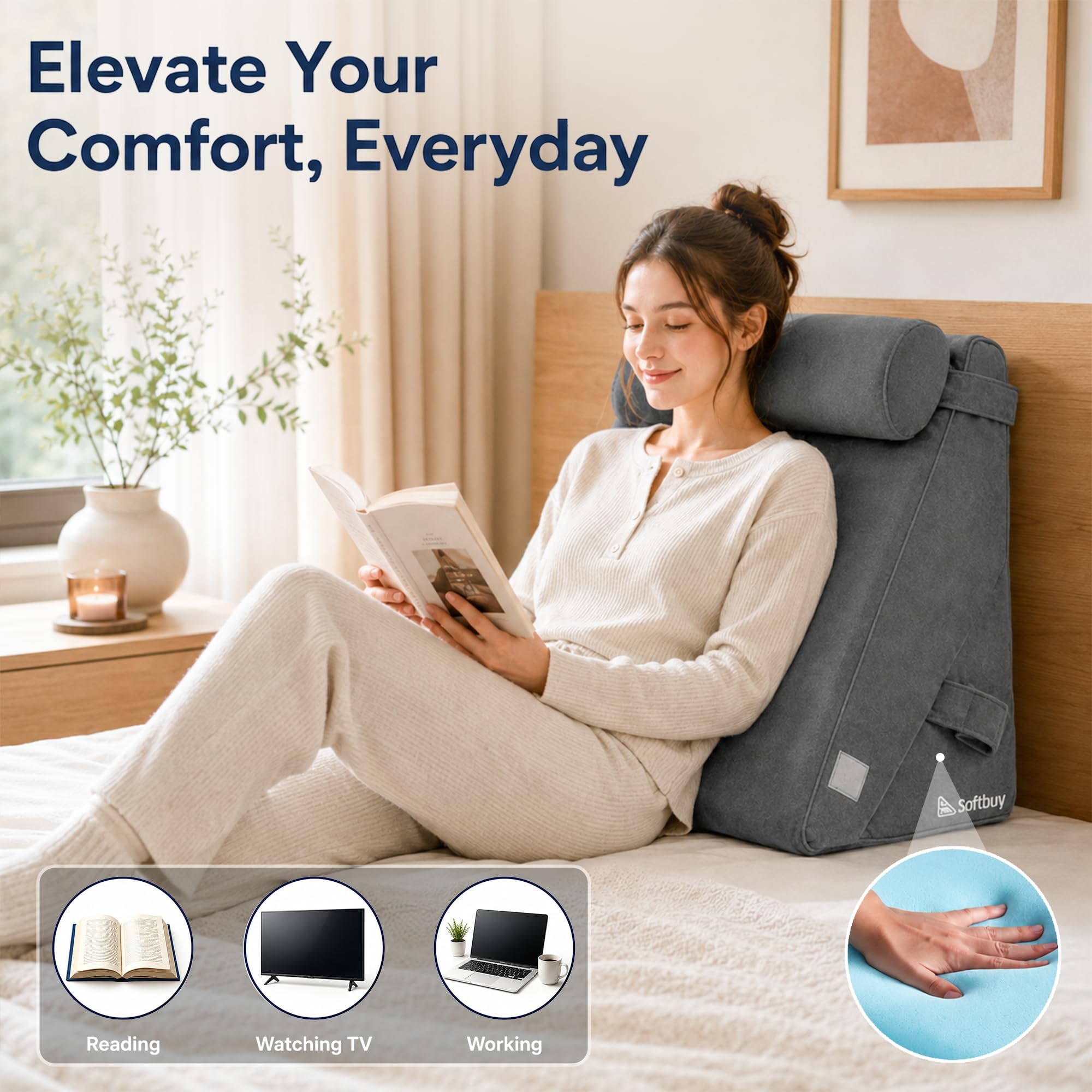Coussin de lit orthopédique 12 en 1 avec appuie-tête – Coussin de lit en mousse à mémoire de forme convertible pour adultes – Idéal pour la lecture, le repos, le reflux acide, la douleur au