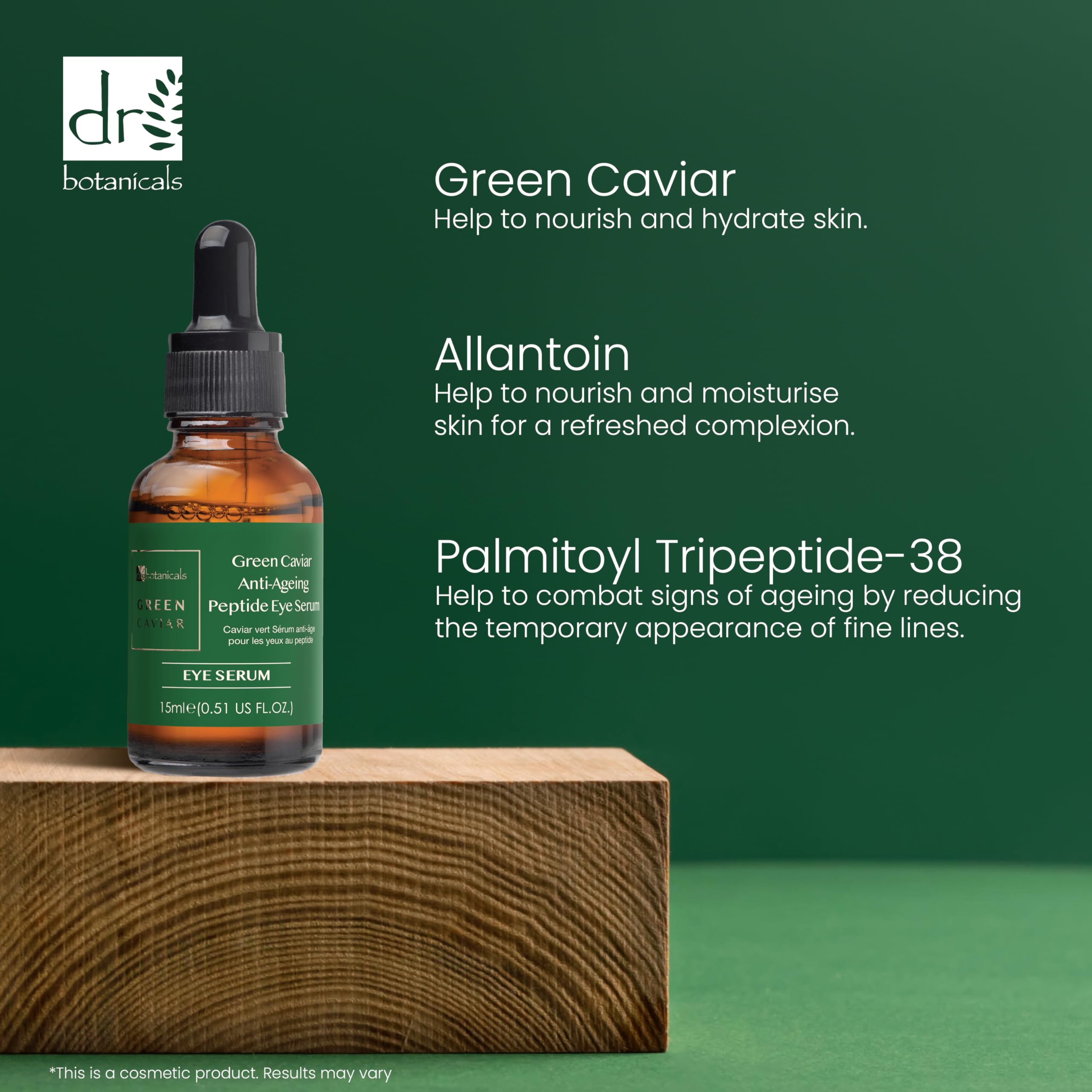 Dr Botanicals Green Caviar Anti-Ageing Peptide Eye Serum 15ml, 15 ml (Pack of 1) - Image 4