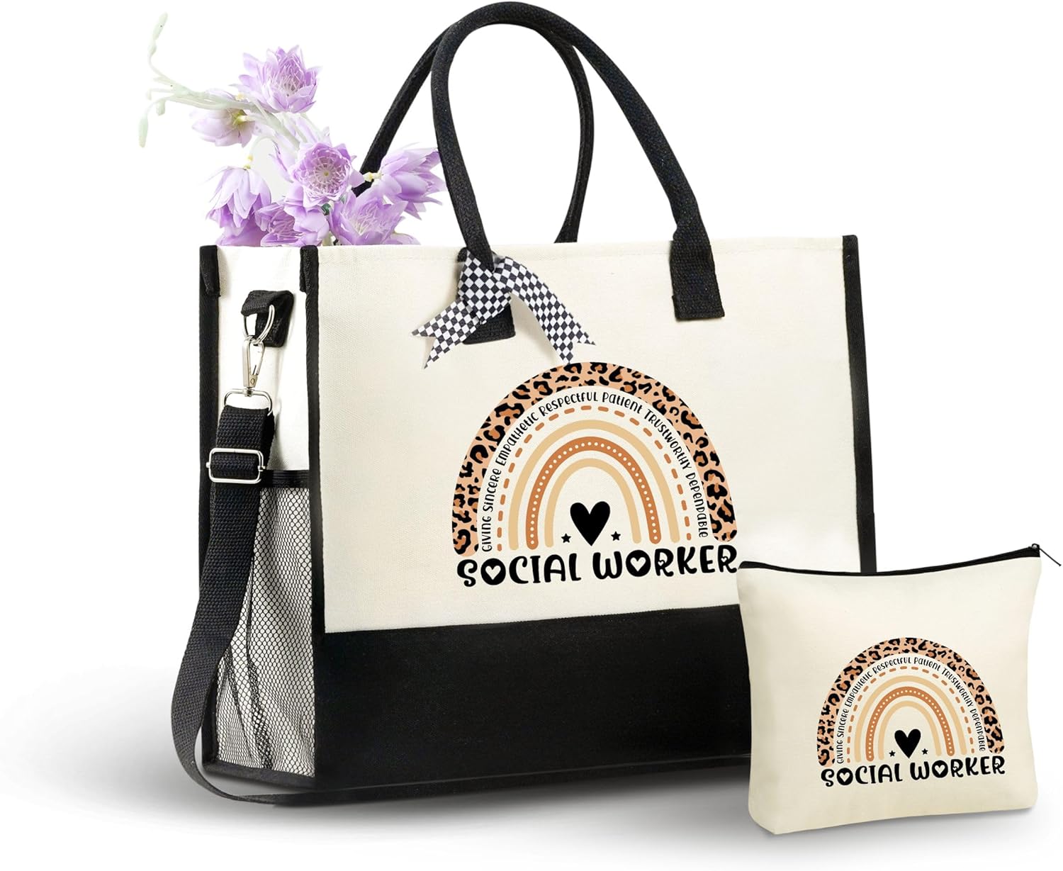 InnoBeta Social Worker Gifts Canvas Tote Bag with Top Zipper and Shoulder Strap for Birthday, Mother's Day, Christmas