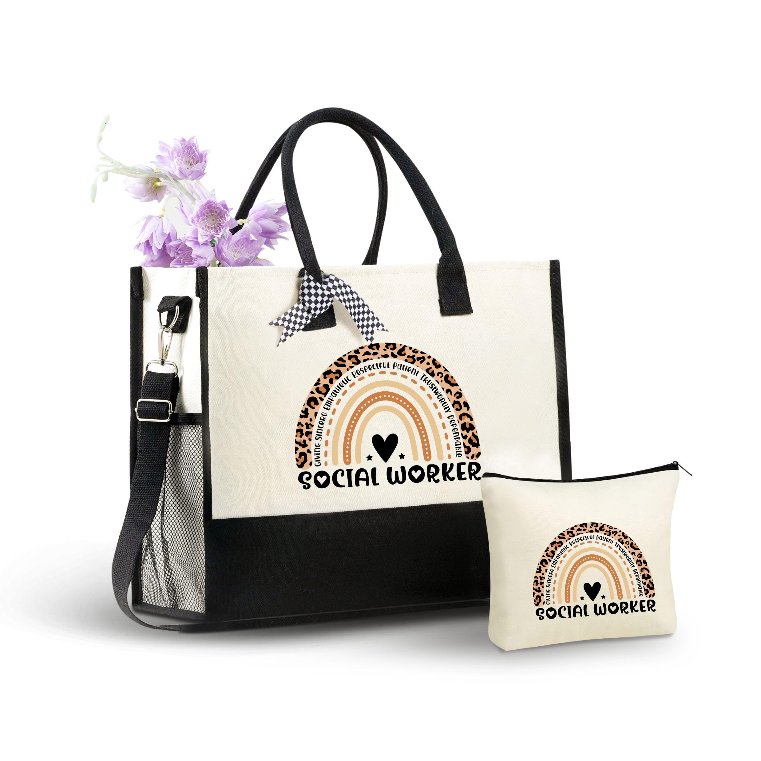 InnoBeta Social Worker Gifts Canvas Tote Bag with Top Zipper and Shoulder Strap for Birthday, Mother's Day, Christmas