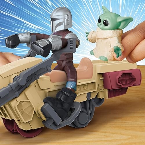 Miniatura 7 de Play-Doh Star Wars The Mandalorian Launching Speeder Playset, Bendy Grogu y figuras de acción Mando de 4 pulgadas, juguetes de imaginación para